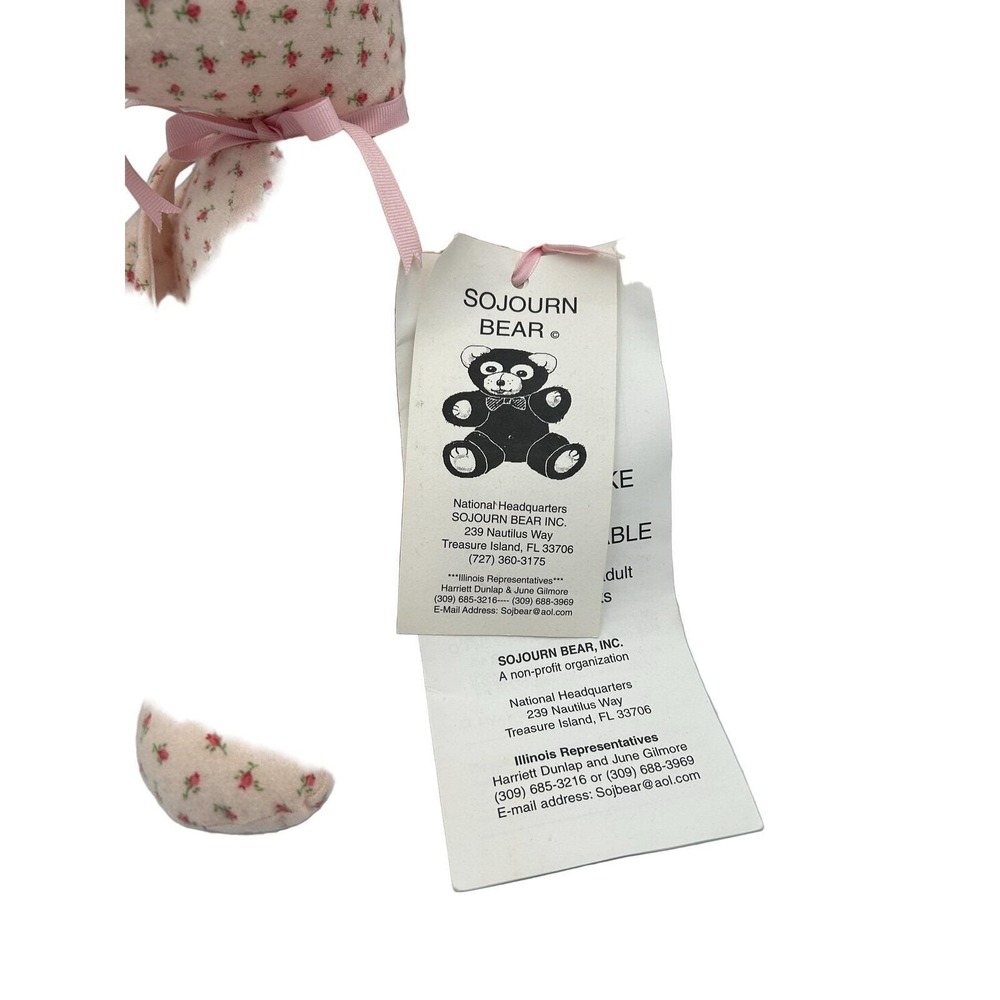 Sojourn Bear Pink Red Floral Teddy Bear Cancer Patient Support Non-Profit Tag - Picture 2 of 6